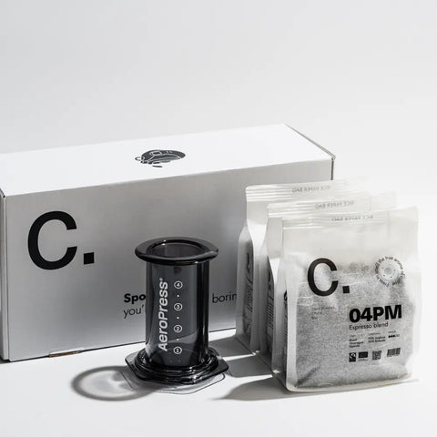 AeroPress Clear Set & 3 gemahlene Kaffees – 10AM / 01PM / 04PM
